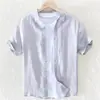 Camisa de linho de verão homens manga curta fina solta respirável linho de algodão branco meia manga casual cor sólida camisa masculina cs