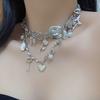 Dulce Fresco Industria Pesada Rosa Amor Llave Remache Collar Moda Estilo Europeo y Americano Lujo Ligero Cadena para Clavícula Pequeña con Múltiples Elementos