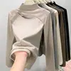 H563 Blusa Base Patchwork Vazada Outono/Inverno Novo Estilo Design Sutil para Mulheres, Gola Alta Meia, Recorte, Elegante Top de Manga Longa para Mulheres