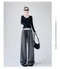 Pantalones de Punto Glutinoso Grises Mejorados para Mujer, Temporada de Primavera, Ultrasuaves, de Cintura Alta, Caídos, Pierna Recta, de Pierna Ancha Ajustados, de Pierna Ancha de Cintura Alta