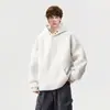 Sudadera con capucha de color liso y escote abotonado, hecha de felpa para bebé, amigable con la piel, con hombros caídos, corte holgado y un estilo casual y relajado