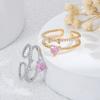 Diseño Nicho Lujo Ligero Micro-incrustado Zirconio Anillo Abierto de Doble Capa Zirconio Lazo Doble Capa Super Flash Anillo de Corazón para Mujer