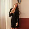 Robe de Renda Transparente Leve Sexy de Verão com Decote V e Amarração Manga Longa para Mulheres Roupão de Casa de Alto Padrão para Manhã 062