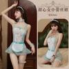 Lingerie Sexy Tamanho Grande Fantasia de Empregada Conjunto Sexy Renda Decote Coração Uniforme Malha Transparente Pijama Sedutor Apertado