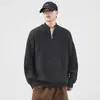 Suéter de alta qualidade com gola alta e zíper parcial, cor sólida, para homens, nova jaqueta de tricô da moda outono/inverno, versátil, com gola semi-alta