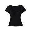 Camiseta de Verano Nueva para Mujer, Ajustada, Sexy, Expansión del Pecho, Hombro Derecho, Manga Corta, Camiseta Interior con Almohadilla en el Pecho y Corbata en U