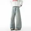 Jeans de trabajo estilo americano con patchwork y dobladillo curvo para hombre, marca trendy cleanfit, pantalones largos con corte holgado, pierna ancha y caída casual