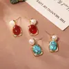 Pendientes Azules Estilo Étnico Elegante Retro Diseño de Nicho Pendientes de Piedra Natural Pendientes Versátiles Exquisitos de Alta Gama para Mujer