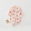 Body de Algodón Puro Clase A Manga Larga Fresa Bebé Recién Nacido Otoño Sin Huesos Ropa de Casa Pijamas Mameluco para Niñas