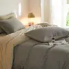 Estilo Instagram Duas Cores Minimalista Toque de Luxo Todo Algodão Algodão Lavado Conjunto de Quatro Peças Lençol de Elástico 100% Algodão Lençol de Cama Capa de Edredom Roupa de Cama para Todas as Estações