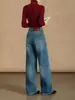 Jeans de Pierna Ancha LM Turkish Scythe, Ligeramente Elásticos, de Tiro Alto, Adelgazantes, de Alta Calidad, Peso Pesado, Degradado, Caída Suelta, Pantalones Largos hasta el Suelo para Mujer