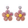 Aretes de moda estilo coreano tejidos a mano de aleación y rafia, aretes bohemios de gancho para la oreja con forma de flor, combinación de colores, aretes de flor de cinco pétalos