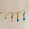 Pendientes Estilo Europeo y Americano Wanxing Oro de 18K Zircón No Modificado Forma de Lágrima Pinzas para Oreja Transfronterizo Estilo Dulce Lujo Ligero Versátiles