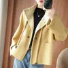 Abrigo de lana de doble cara para mujer, nuevo estilo otoño e invierno, bloques de color, casual, corto, petite, abrigo de tacto de alta gama