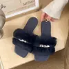 Pantuflas peludas de suela plana de pelo de conejo real para mujer, nuevo modelo de otoño, extremadamente elegantes, en stock, pantuflas de algodón esponjosas de alta gama