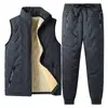 Conjunto de abrigo de algodón para hombre de invierno transfronterizo, forrado de felpa y engrosado, chaqueta de algodón de lana de cordero con cuello alto, abrigo de algodón casual de tres piezas