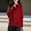 Suéter de lã pura estilo francês para outono e inverno, ombro a ombro, manga morcego, soltinho, modelador, tricô quente, echarpe, suéter de base