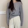 Suéter de Outono e Inverno para Mulheres, Estilo Coreano, Estilo Relaxado, Gola Redonda, Tricô Pulôver com Padrão Torcido, Solto e Versátil, Top Casual e Estiloso