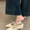 Sapatos Mary Jane de Couro Bico Fino Salto Bloco Estilo Francês 2025 Novo Primavera Sapatos Elegantes de Noite Boca Rasa Sapatos Únicos Sapatos Femininos