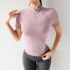 Top de Yoga de Media Cremallera de Manga Corta para Mujer Verano Ajustado de Secado Rápido Transpirable que Cubre el Vientre Camiseta Deportiva para Correr sin Almohadilla en el Pecho