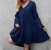 Vestido de Primavera Estilo Bohemio Innovador Independiente Estilo Europeo y Americano con Volantes Holgado de Color Sólido para Mujer