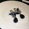 Aretes de aguja plateada con diamantes, diseño de flor ovalada de resina y gota de agua, estilo retro vintage, aretes versátiles