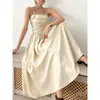 Elegante Vestido Longo com Alças Finas Ladylike Coreano Chic Transfronteiriço, Vestido Cor Sólida Slim-Fit Estilo Coreano