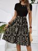 Amazon Transfronterizo Tume Moda Elegante Cuello Redondo Manga Corta Bloque de Color Cintura Estampado de Flores Vestido de Longitud Media