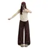Pantalones de pierna ancha para mujer de primavera y otoño con lentejuelas de pedrería brillante, suaves y cómodos, de cintura alta, holgados y hasta el suelo para paseos tranquilos.