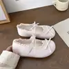 Sapatos Mary Jane com Acabamento de Renda Sino para Mulheres 2026 Novo Estilo de Verão Boca Rasa Versátil Laço Sapatos Brancos 2636
