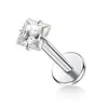 Stud para Labio Cuadrado con Forma de Corazón y Estrella de Cinco Puntas de Acero Inoxidable, Estilo Europeo y Americano, Anillo para Labio de Zirconia de Lujo Ligero, Joyería para Piercing con Diseño de Fondo Plano y Rosca Interna