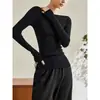Tricô de Lã Francês de Gola Única para Primavera e Outono para Mulheres, Tricô Justo de Cintura Alta, Top Interno Slim Fit Estilo Ocidental