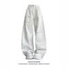 Jeans blancos retro americanos de cintura alta con pierna curva para hombre, con un diseño de pierna ancha holgado, adelgazante y fluido, adecuados para primavera y otoño
