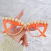 Gafas de sol de ojo de gato de moda con pedrería, cadena personalizada hecha a mano transfronteriza, decoración de flor de cadena, gafas de sol para fiesta