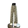 Pantalones retro de camuflaje estilo americano para hombre, delgados de verano de alta gama, elegantes pantalones de pierna ancha y pierna curva, pantalones casuales rectos adelgazantes