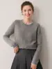 Suéter feminino com design color-block, gola redonda, 100% cashmere puro, camisa básica de malha de cashmere para bebê com mangas compridas