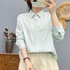 Camisa de Raya de Textil Oxford de Estilo Literario Nuevo Primavera y Otoño 2025 para Mujer Manga Larga Holgada Casual Más Fácil de Combinar Algodón Top Tops