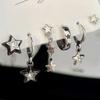 Brincos Europeus e Americanos Transfronteiriços Novo Estilo Doce e Cool Simples Pontos Strass Estrela de Cinco Pontas Brincos de Estrela Escura Conjunto de 6 Peças