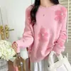 Suéter de Cuello Redondo para Mujer, Otoño e Invierno 2026, Tejido de Punto de Moda y Elegante para Mujer con Bordado Floral 3D