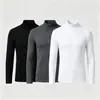 Conjunto de tres piezas térmico de forro polar liso de manga larga, camiseta base de cuello alto para hombre de talla europea transfronteriza, camiseta ajustada de cuello medio, top de medio cuello