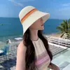 Nuevo Sombrero de Pescador de Verano para Mujer, Sombrero Cubo Tejido Hueco, Combinación de Colores Arcoíris, Estilo Occidental, Todo Fósforo, Sombrero Protector Solar