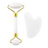 Fábrica de Origem Conjunto de Massagem Rolo de Jade Quartzo Rosa Placa de Raspagem de Jade Rolo de Cabeça Dupla Bastão de Massagem Facial