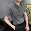 Camisa Xadrez de Alta Qualidade para Homens, Camisa de Manga Curta para o Verão, Camada Interna, Slim-Fit para Negócios, Camisa Versátil Casual