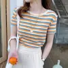 Nueva Camiseta de Manga Corta a Rayas para Mujer Verano 2023 Celebridad de Internet para Mujer Top Ajustado Estudiantes Camisa Básica Estilo Coreano