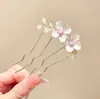 Peine de Pelo de Flor de Perla Estilo Bosque Ondulado de Gama Alta, Pasador de Cuatro Dientes Simple y Versátil, Accesorio para el Cabello de Pasador Estilo Antiguo