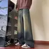 Jeans populares para hombre en el Sudeste Asiático, jeans de pierna ancha lavados para hombre, pantalones rectos holgados vintage desgastados