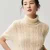 Nuevo suéter de cachemir de punto trenzado de cuello alto para mujer, capa interior de manga corta para otoño/invierno, top de punto de lana, de corte holgado, suéter estilo 'old money'