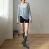 Roupas de yoga plus size para mulheres, top fitness justo de manga longa, shorts leves de corrida para o verão, conjunto esportivo, top de Pilates