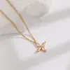 Collar de Trébol de Cuatro Hojas con Circonita de Estilo Sencillo Más Vendido Transfronterizo Cadena para Clavícula de Flor Cruzada Chapada en Cobre y Oro de Lujo Ligero para Mujer