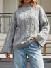 Suéter de cuello alto ropa de mujer transfronteriza europea y americana suéter pullover holgado mangas de campana cuello medio alto tejido de punto estilo perezoso top
